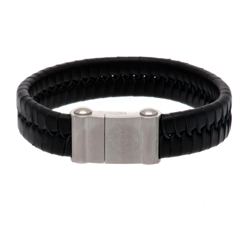 Leicester City FC Single Plait Leather Bracelet with Engraved Club Crest & Magnetic Clasp
