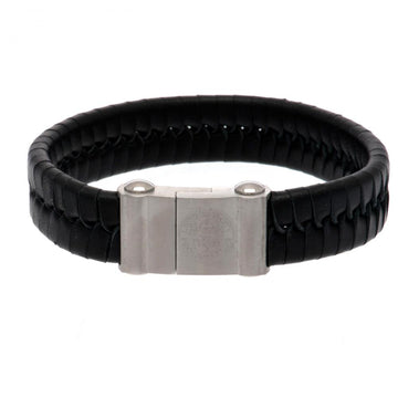 Leicester City FC Single Plait Leather Bracelet with Engraved Club Crest & Magnetic Clasp