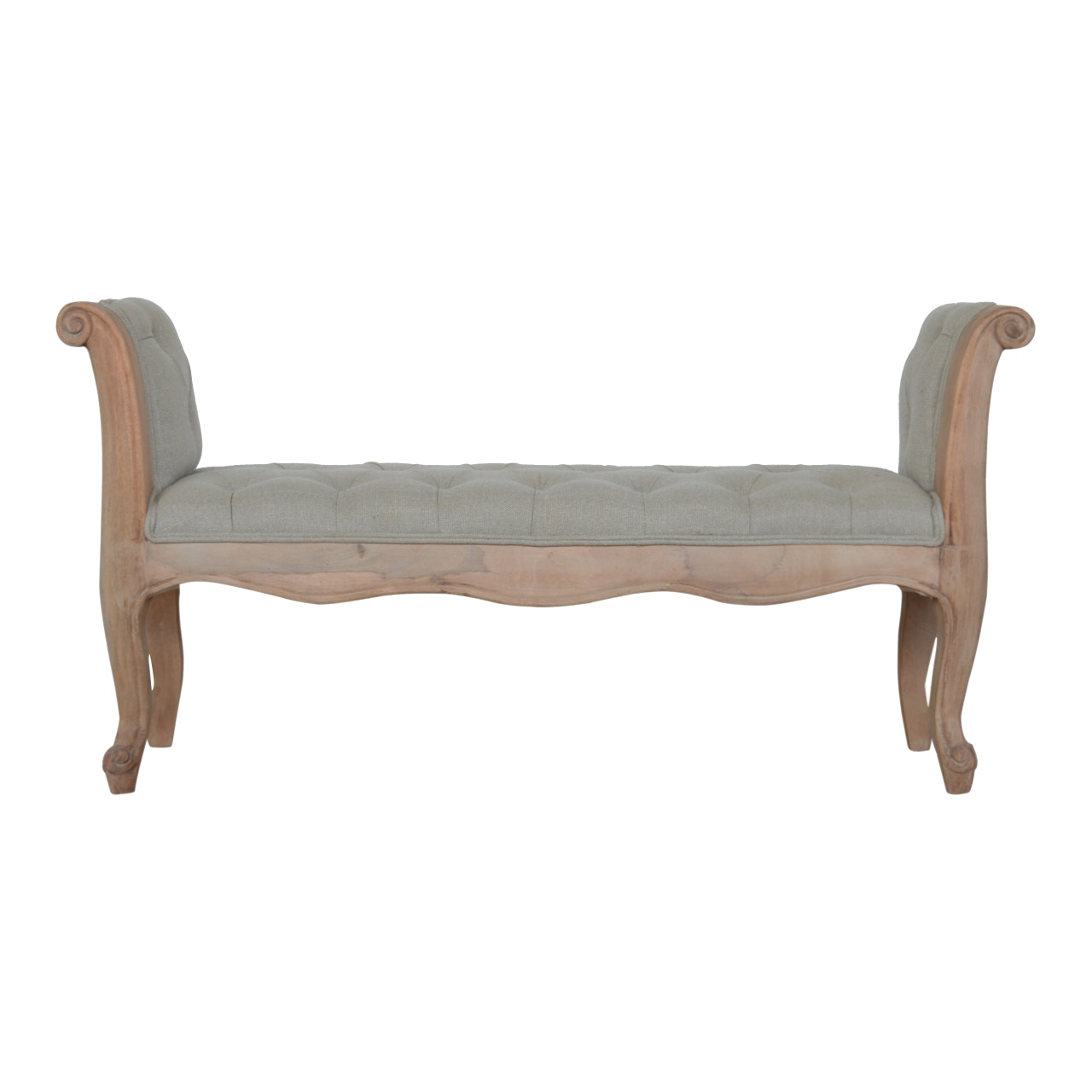 Carved French Style Mud Linen Bench | Hand-Carved