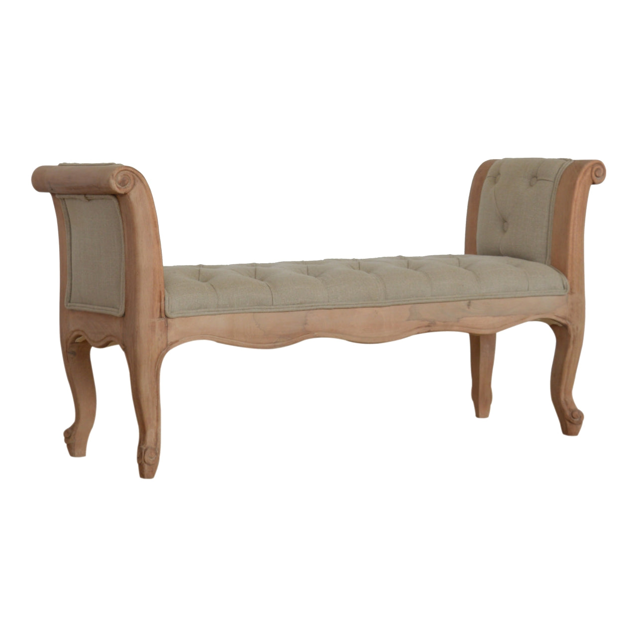 Carved French Style Mud Linen Bench | Hand-Carved