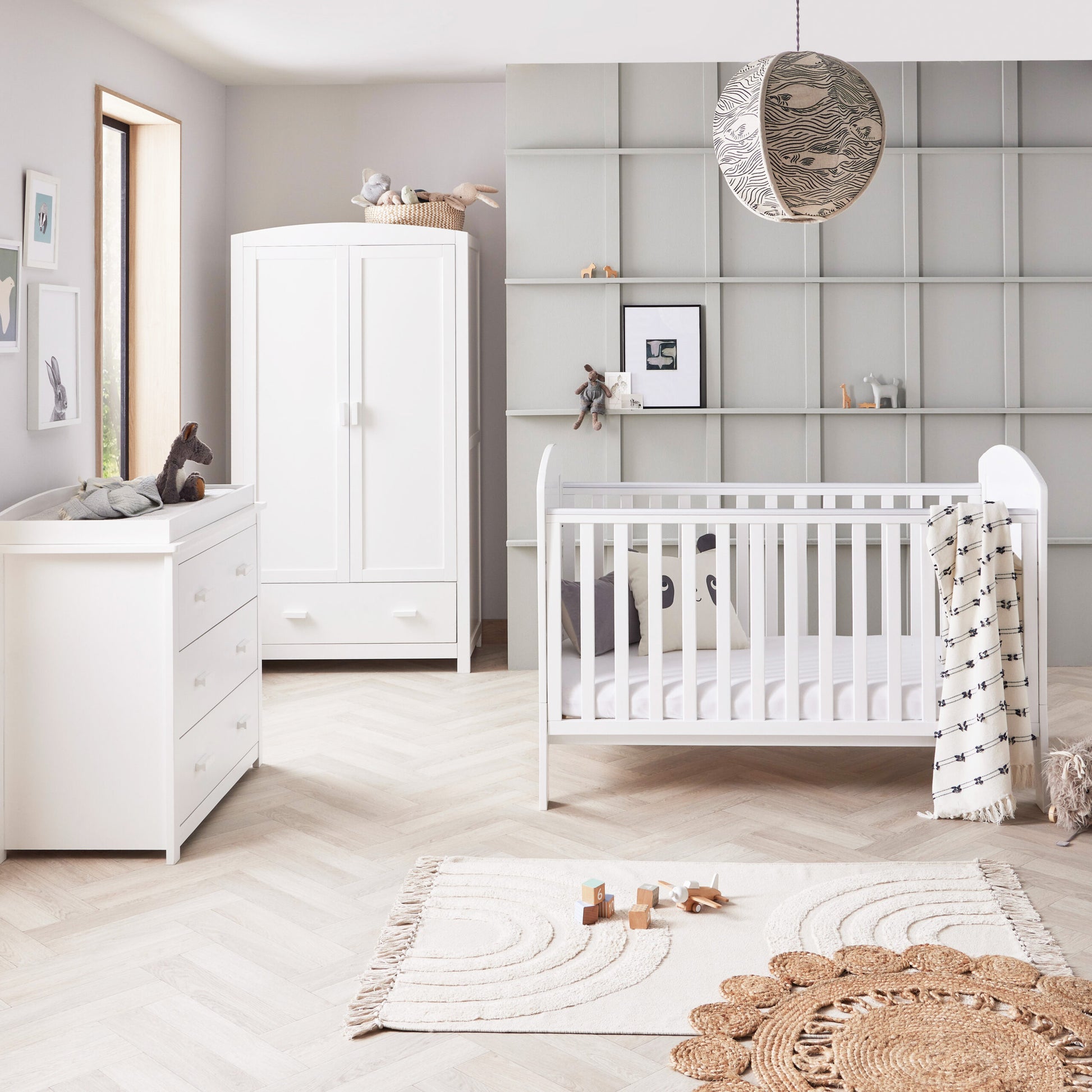 Babymore Aston 3 Piece Nursery Room Set - White - Babymore