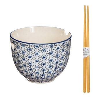Sashiko Pattern Noodle Bowl with Chopsticks