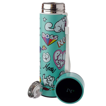 Reusable Stainless Steel Hot & Cold Insulated Drinks Bottle Digital Thermometer - Simon's Cat