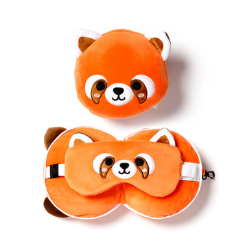 Red Panda Relaxeazzz Plush Round Travel Pillow & Eye Mask Set
