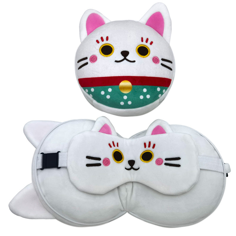 Relaxeazzz Travel Pillow & Eye Mask - Maneki Neko Lucky Cat