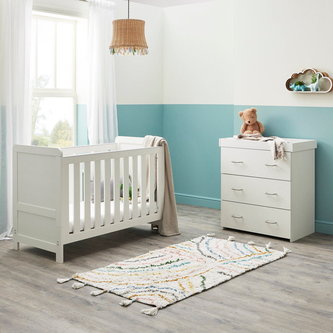 Babymore Caro Mini 2 Piece Nursery Room Set - White Wash - Babymore