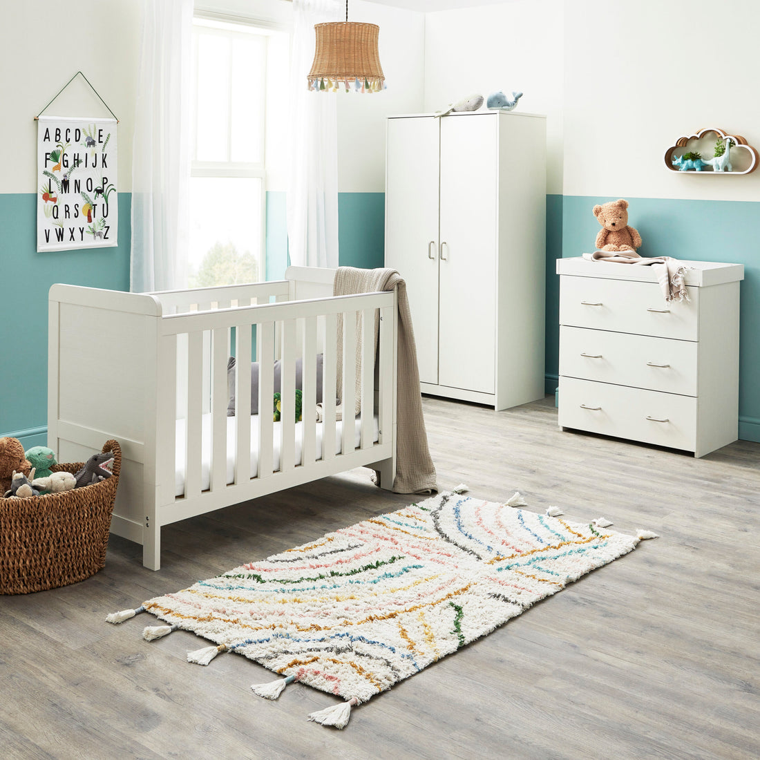 Babymore Caro Mini 3 Piece Nursery Room Set - White Wash - Babymore