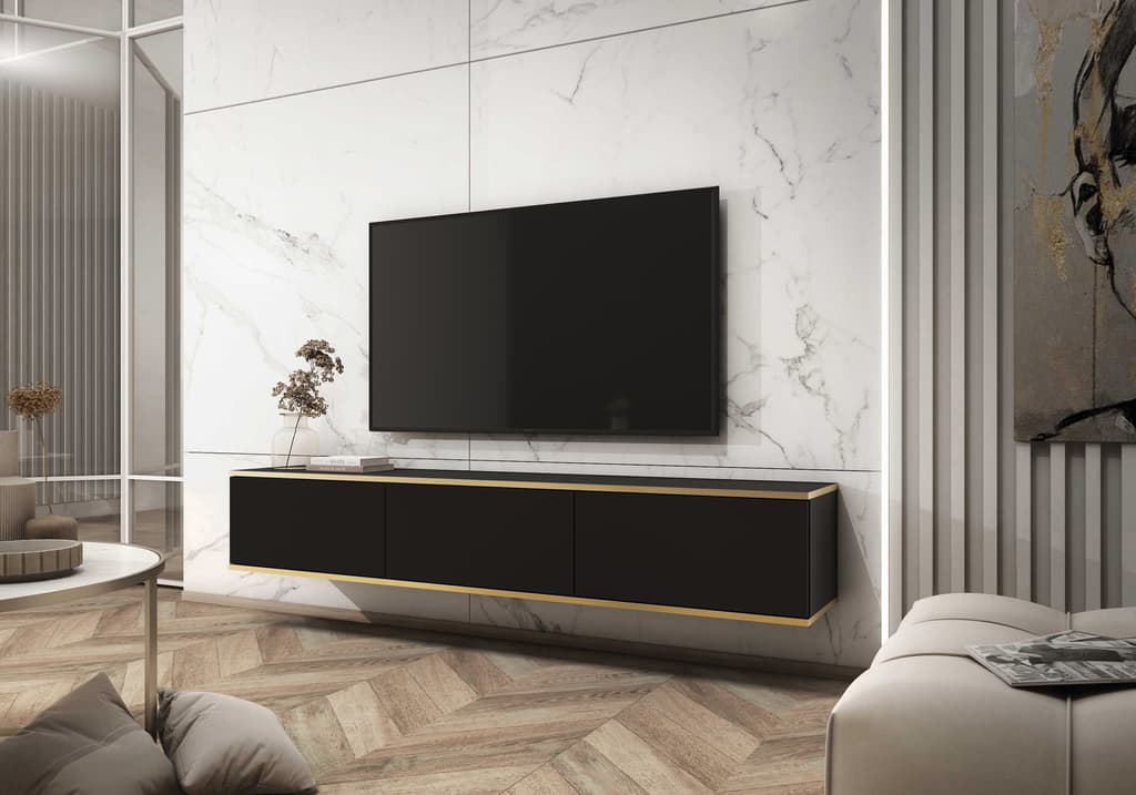 Oro Floating TV Cabinet 175cm - Black / Living Room