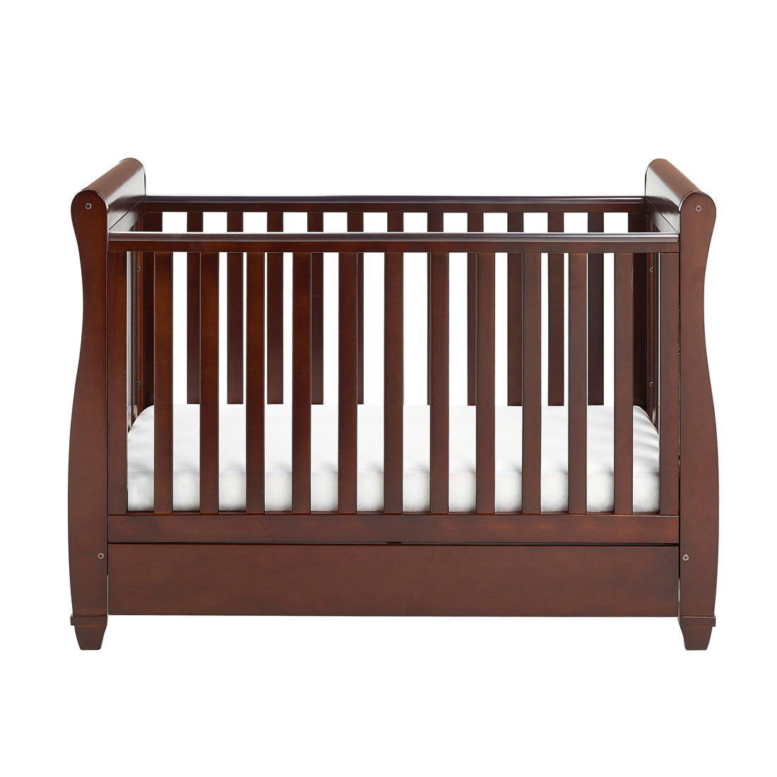Babymore Eva Sleigh Cot Bed Drop Side with Drawer - Brown - Babymore