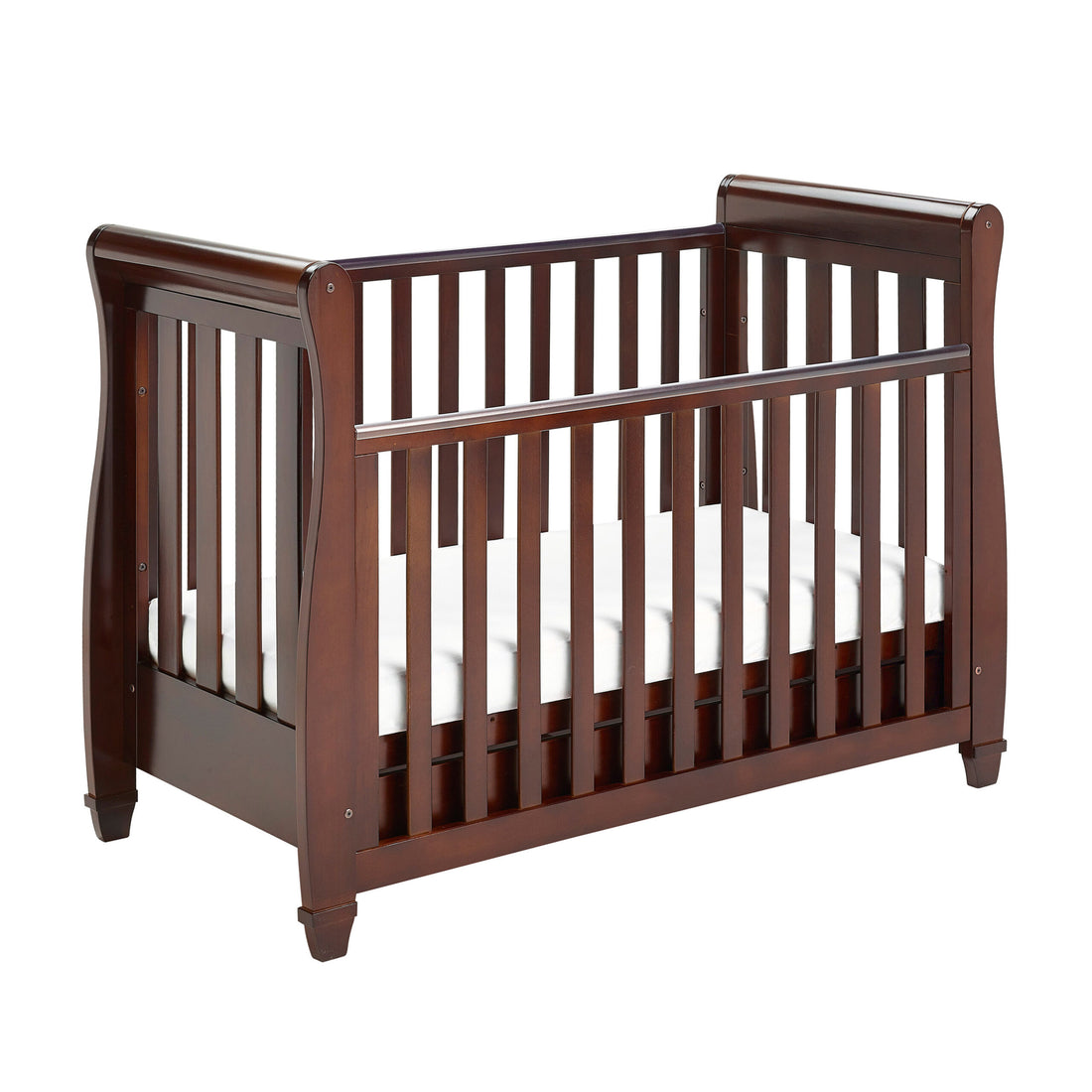 Babymore Eva Sleigh Cot Bed Drop Side with Drawer - Brown - Babymore