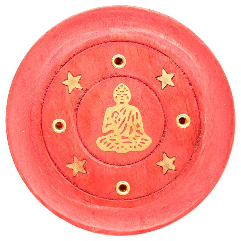 Decorative Round Buddha Wooden Red Incense Burner Ash Catcher