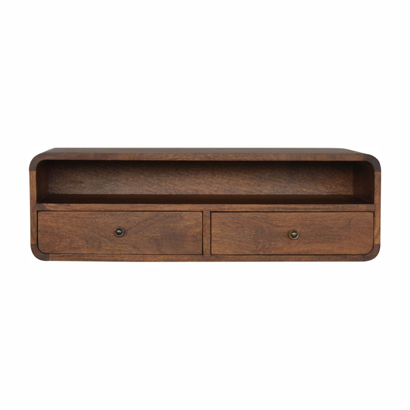 Floating Chestnut Open Console Chest of Drawers