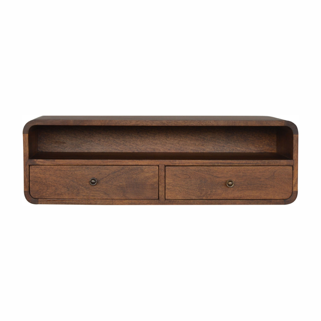 Floating Chestnut Open Console Chest of Drawers