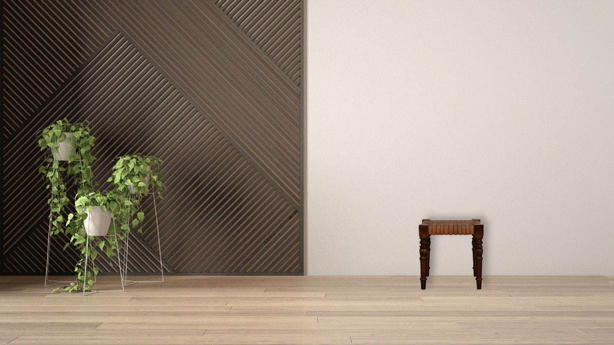Woven Leather Footstool | Chestnut Solid Mango Wood