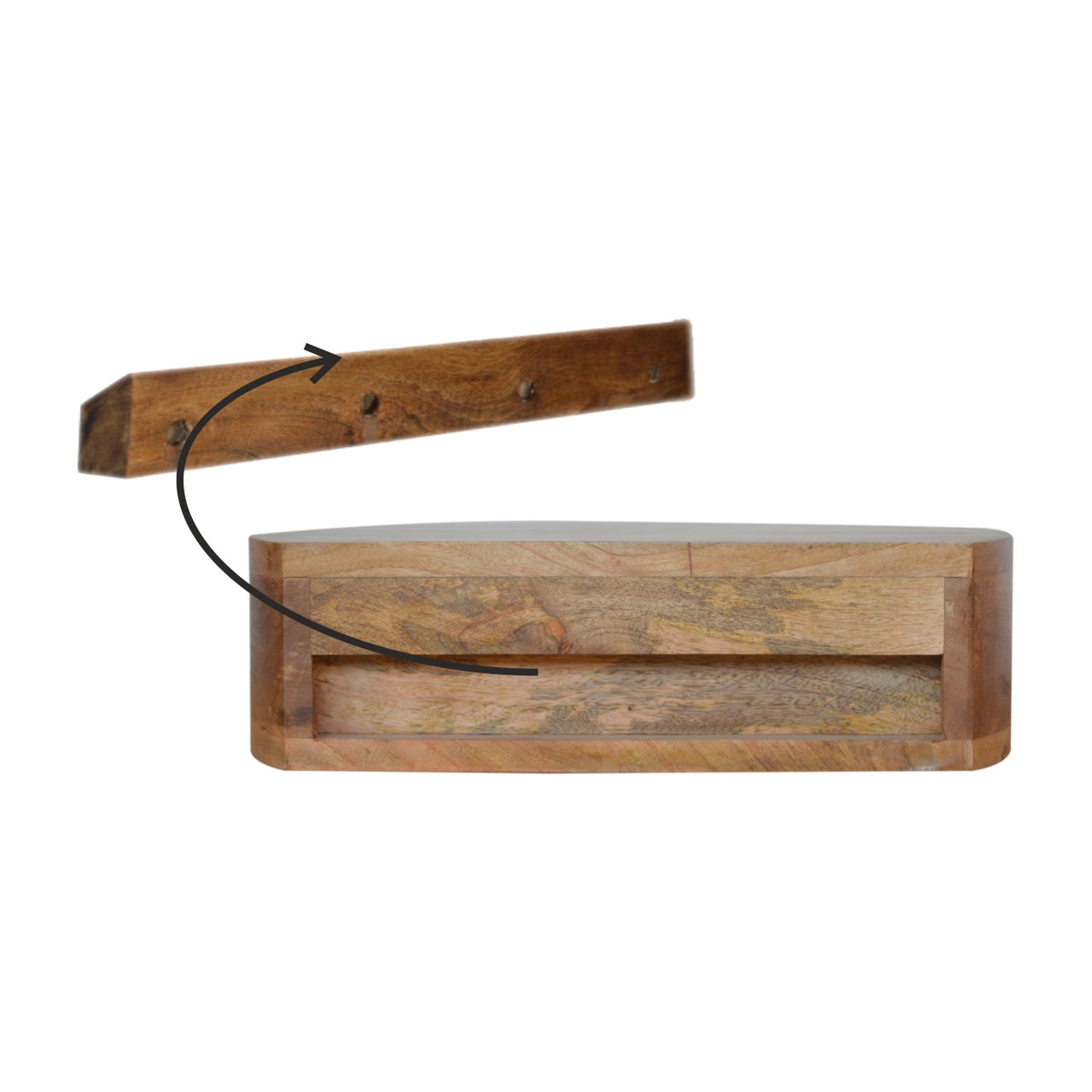Wall Mounted Rounded Bedside Table | Oak-Ish Solid Mango Wood Wall-Mounted