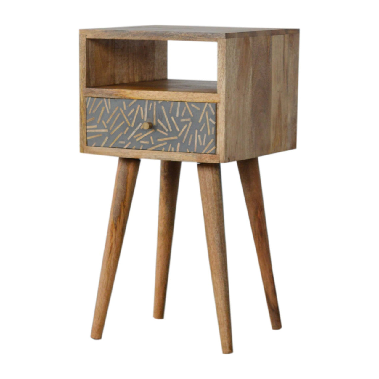 Mini Cement Chip Drawer Bedside Table | Oak-Ish Solid Mango Wood