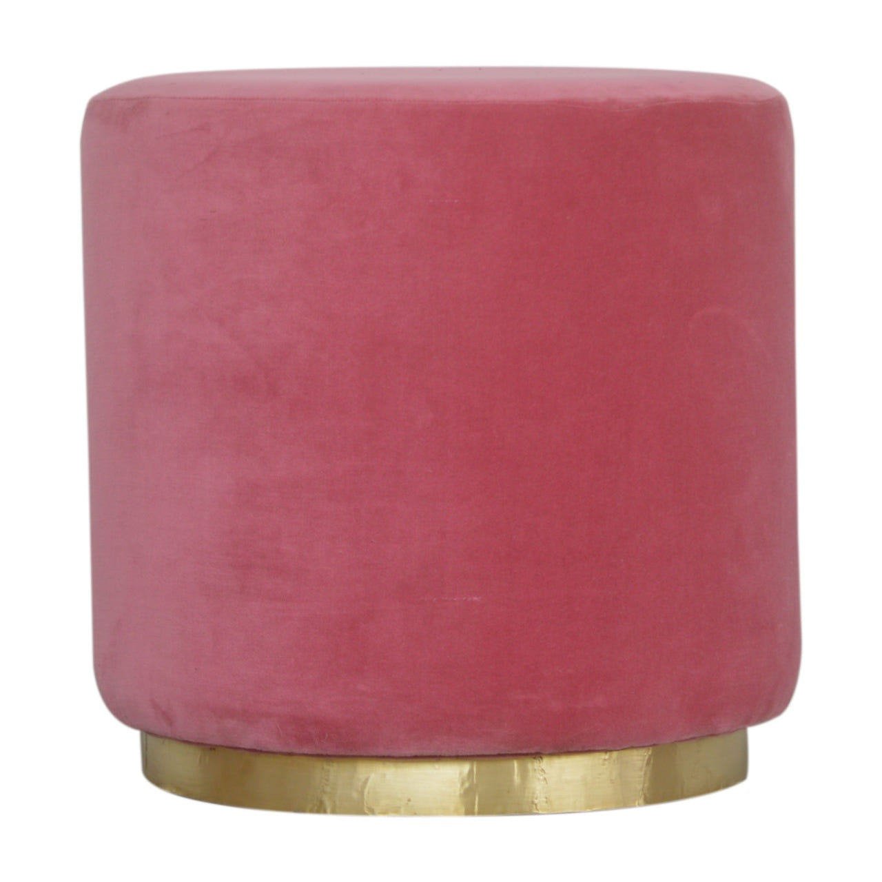 Large Pink Footstool with Gold Base | Cotton Velvet