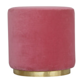 Large Pink Footstool with Gold Base | Cotton Velvet
