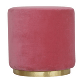 Large Pink Footstool with Gold Base | Cotton Velvet