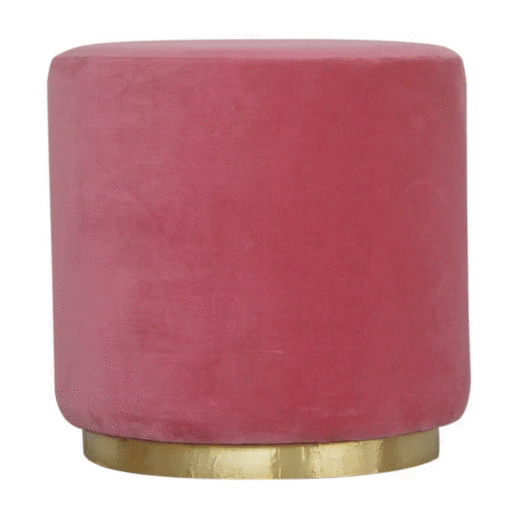 Large Pink Footstool with Gold Base | Cotton Velvet