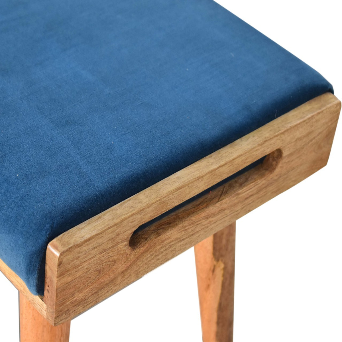 Teal Velvet Tray Style Footstool | Cotton Velvet