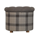 Deep Button Round Checked Footstool | Oak-Ish Solid Mango Wood