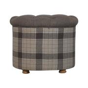 Deep Button Round Checked Footstool | Oak-Ish Solid Mango Wood
