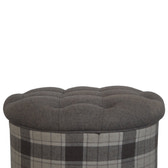 Deep Button Round Checked Footstool | Oak-Ish Solid Mango Wood