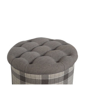 Deep Button Round Checked Footstool | Oak-Ish Solid Mango Wood