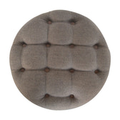 Deep Button Round Checked Footstool | Oak-Ish Solid Mango Wood