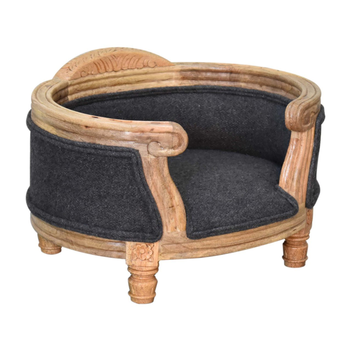 Carved Battleship Tweed Pet Bed | Hand-Carved