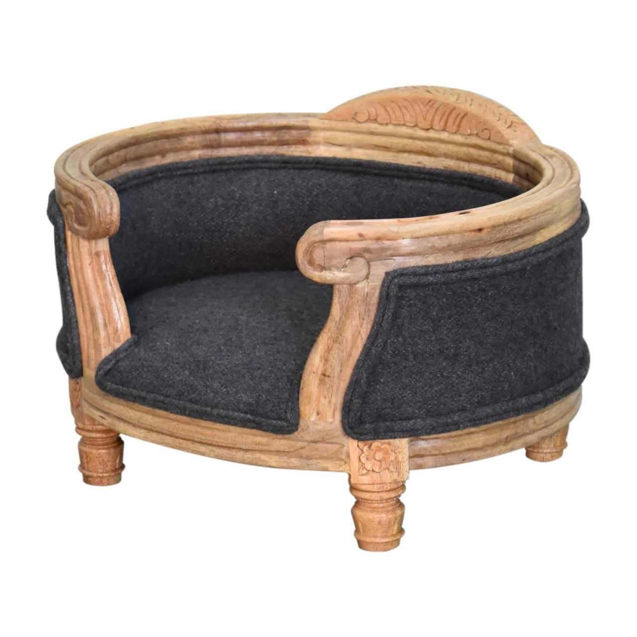 Carved Battleship Tweed Pet Bed | Hand-Carved