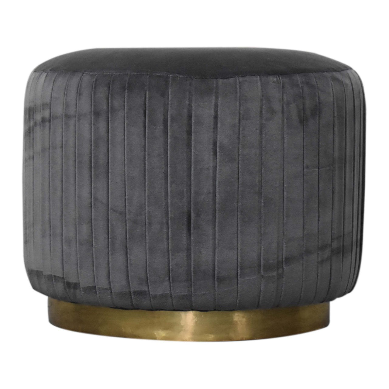 Grey Velvet Pleated Footstool | Cotton Velvet