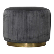 Grey Velvet Pleated Footstool | Cotton Velvet