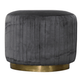 Grey Velvet Pleated Footstool | Cotton Velvet