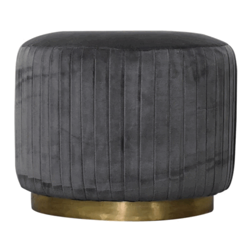 Grey Velvet Pleated Footstool | Cotton Velvet