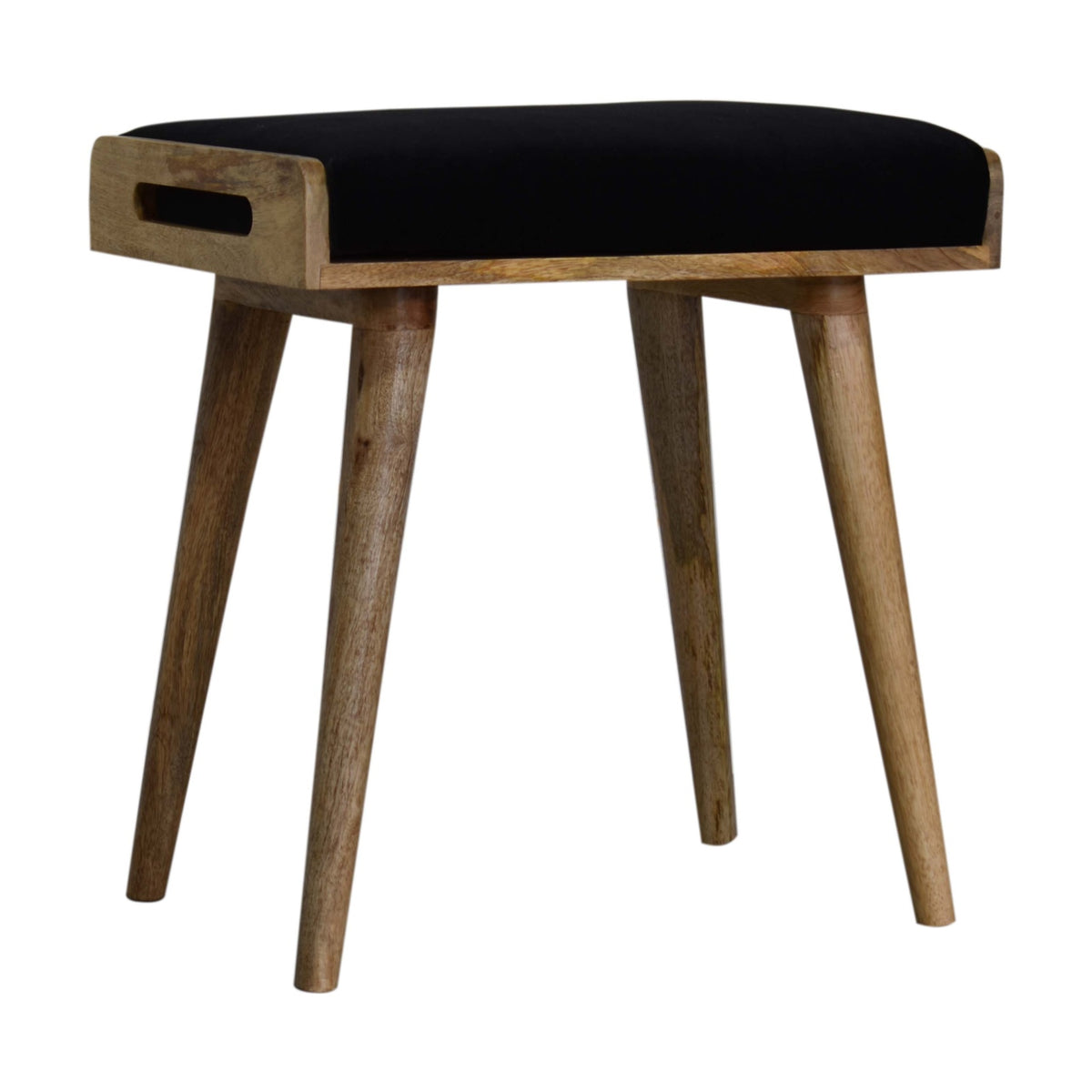 Black Velvet Tray Style Footstool | Cotton Velvet