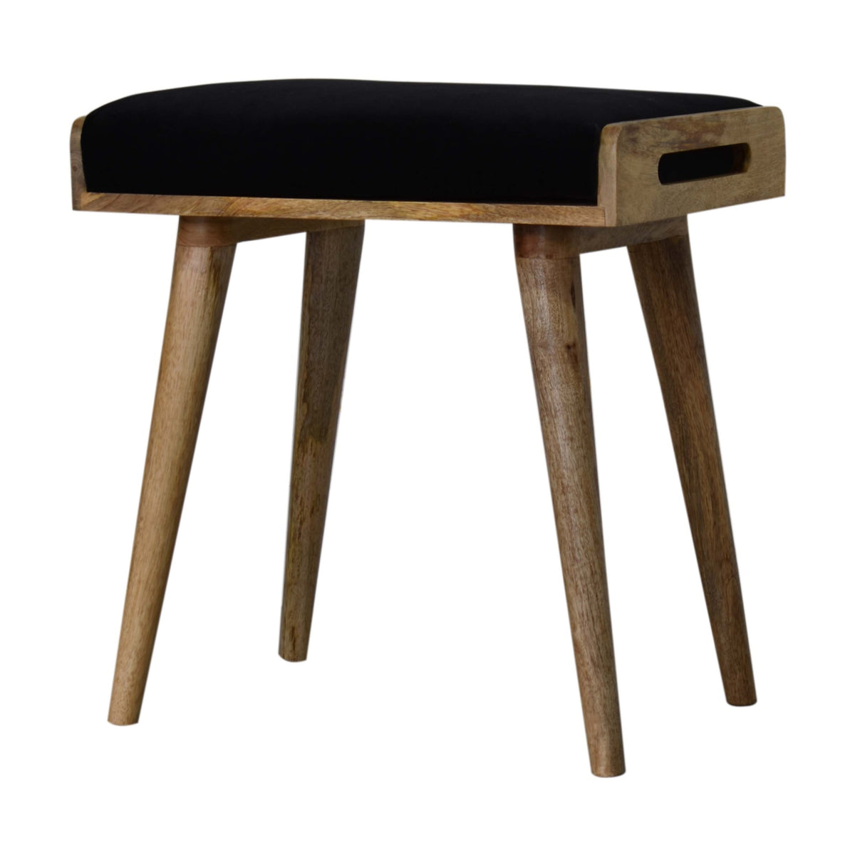 Black Velvet Tray Style Footstool | Cotton Velvet