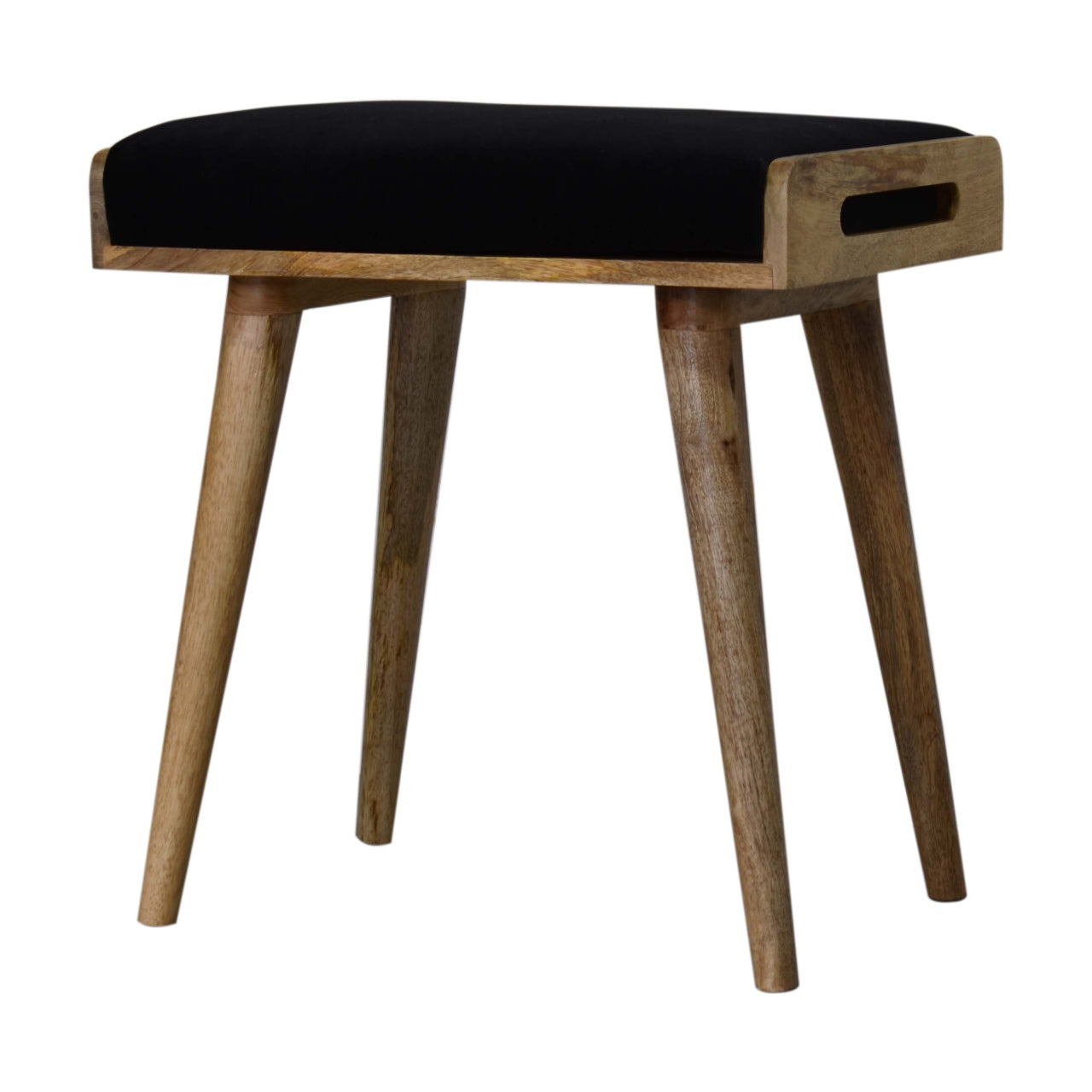 Black Velvet Tray Style Footstool | Cotton Velvet