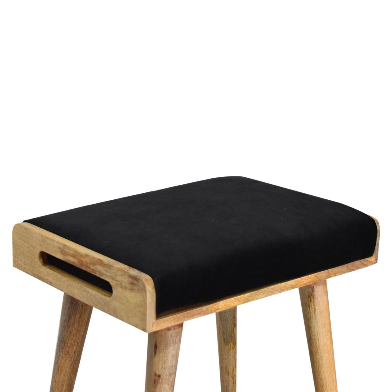 Black Velvet Tray Style Footstool | Cotton Velvet
