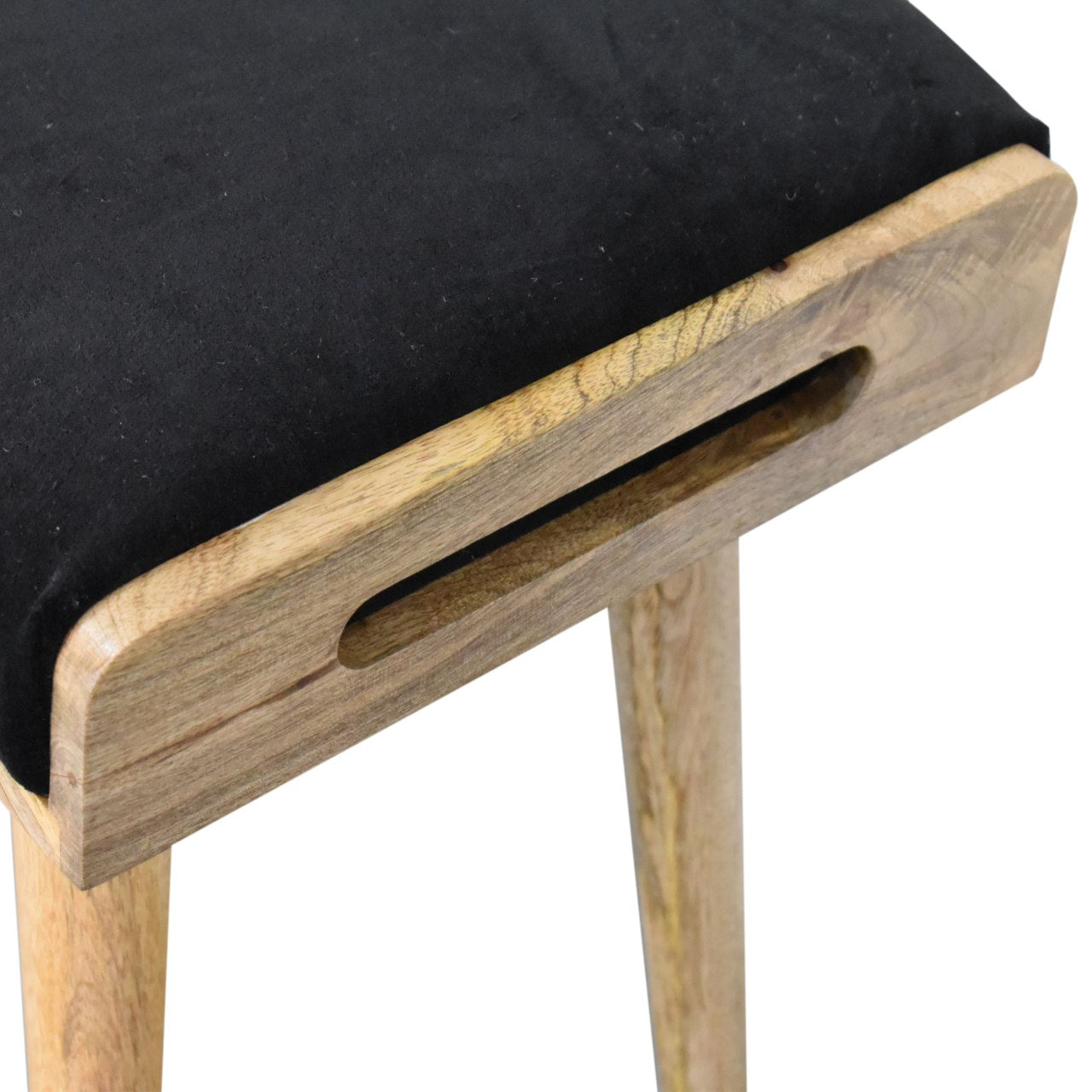 Black Velvet Tray Style Footstool | Cotton Velvet