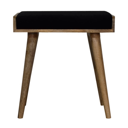 Black Velvet Tray Style Footstool | Cotton Velvet