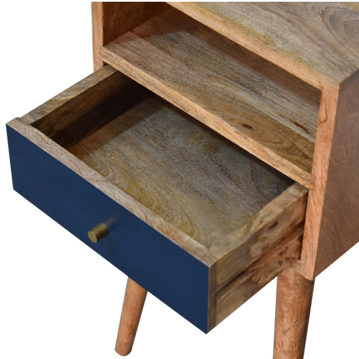 Mini Navy Blue Hand Painted Bedside Table | Open Shelf