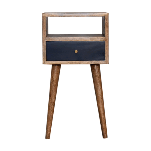 Mini Navy Blue Hand Painted Bedside Table | Open Shelf