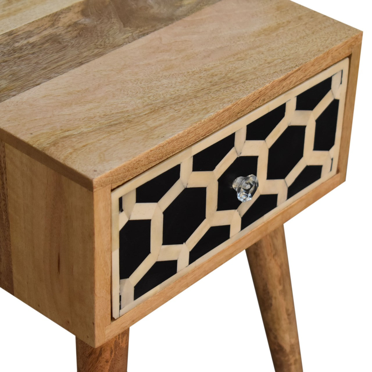 Mini Bone Inlay Bedside Table | Oak-Ish Solid Mango Wood