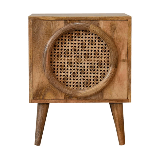 Larissa Door Bedside Table | Oak Rattan