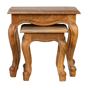 Oak-ish French Style Stool Set Footstool