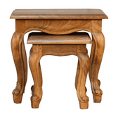 Oak-ish French Style Stool Set Footstool
