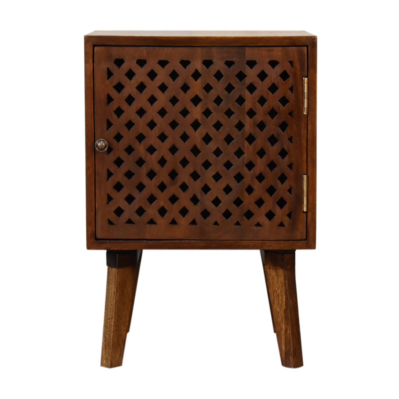 Arlo Bedside Table | Chestnut Solid Mango Wood Hand-Carved