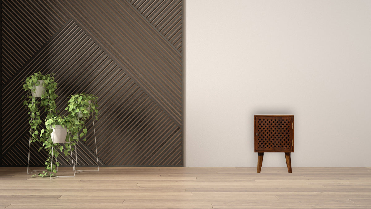 Arlo Bedside Table | Chestnut Solid Mango Wood Hand-Carved